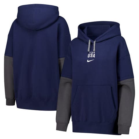 Women's Nike Navy Team USA Color Block Essential Pullover Hoodie