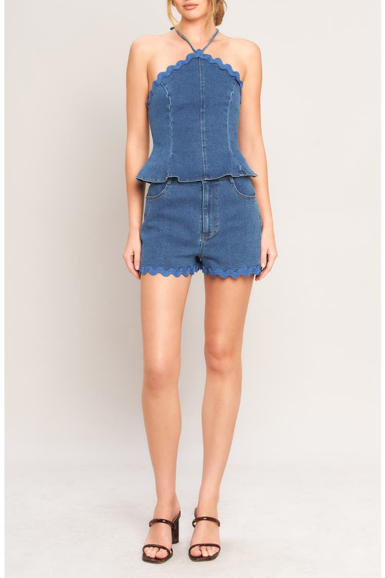 Scalloped Hem Denim Shorts, Alternate, color, MEDIUM INDIGO