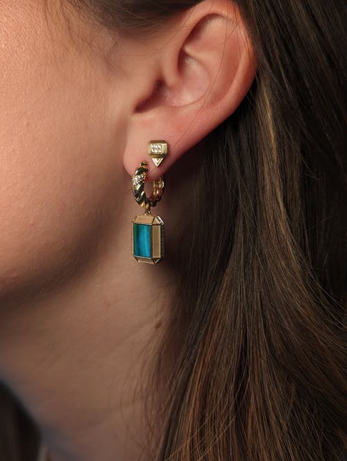 Campbell + Charlotte Spark Emerald Cut Drop Huggie In Multi