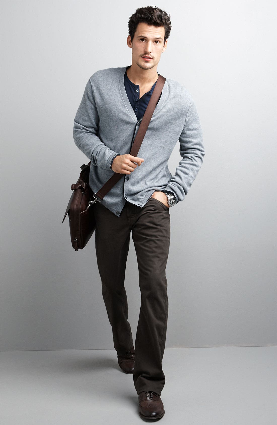'Tyler' Tumbled Leather Portfolio Briefcase, Alternate, color, BROWN