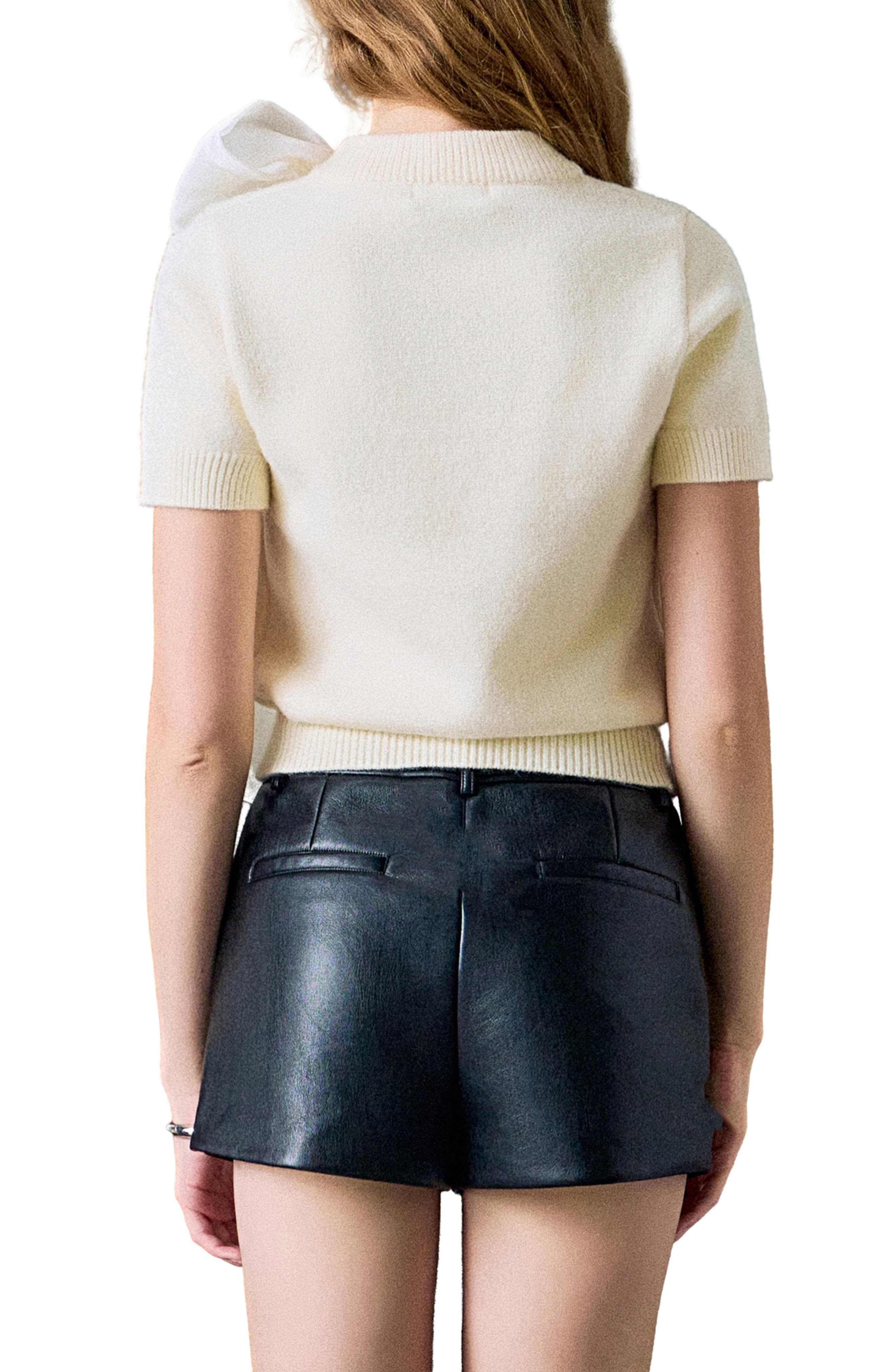 Bow Accent Short Sleeve Sweater - image 2