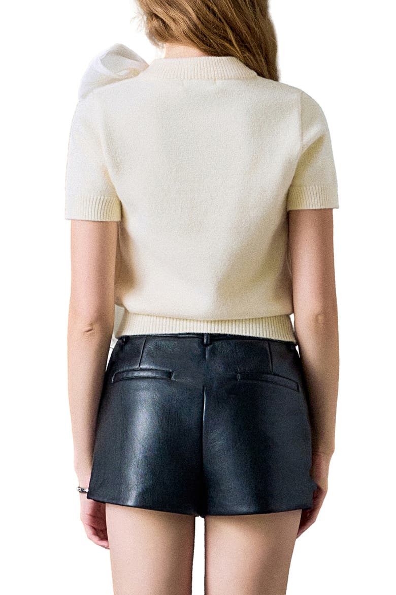 Bow Accent Short Sleeve Sweater, Alternate, color, CREAM