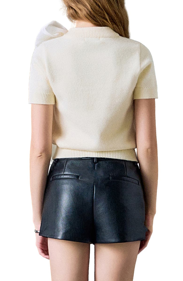 English Factory Bow Accent Short Sleeve Sweater, Alternate, color, Cream