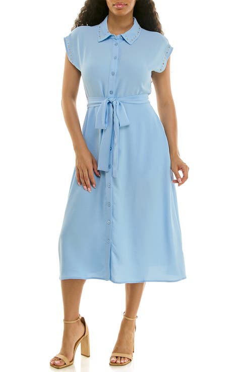 Studded Cap Sleeve Midi Shirtdress