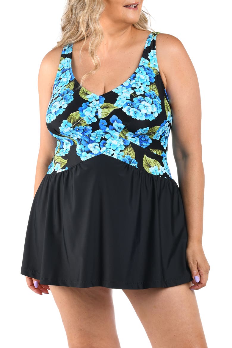 Chantilly Empire Full Coverage Swimdress, Main, color, BLUE