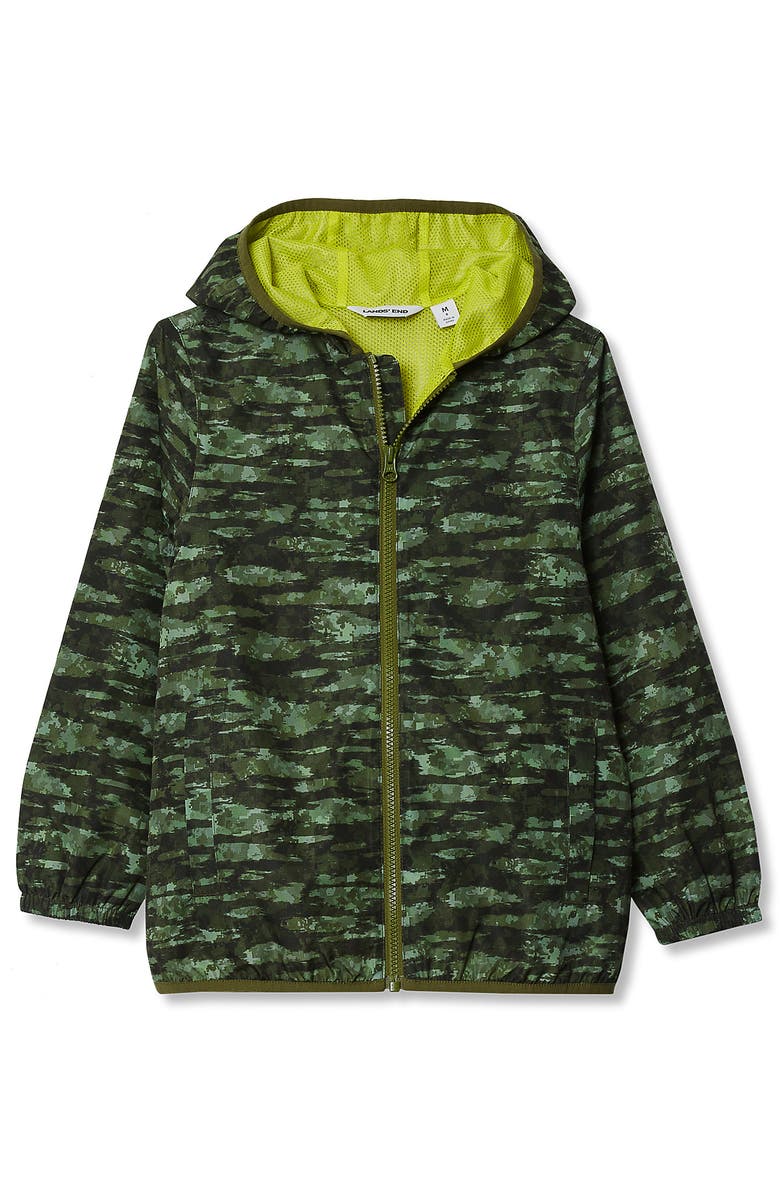 Lands
 End Kids Waterproof Rain Jacket, Main, color, Green Camo