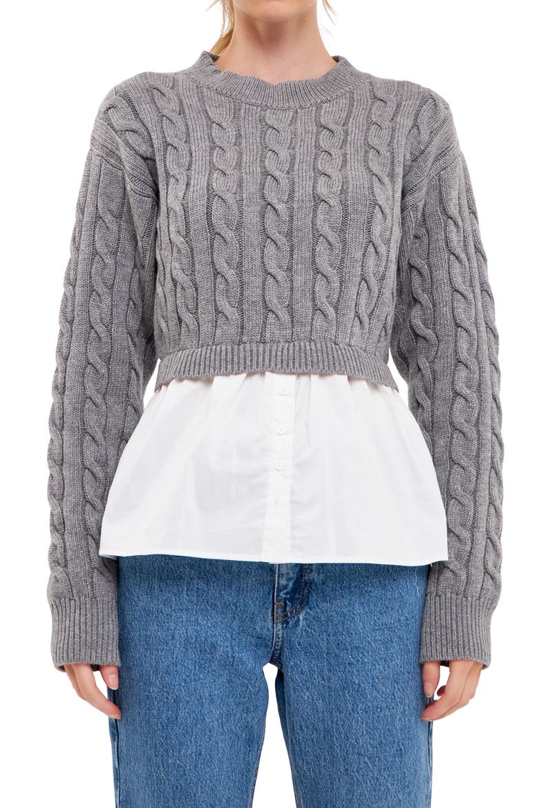Layered Cable Sweater, Alternate, color, GREY