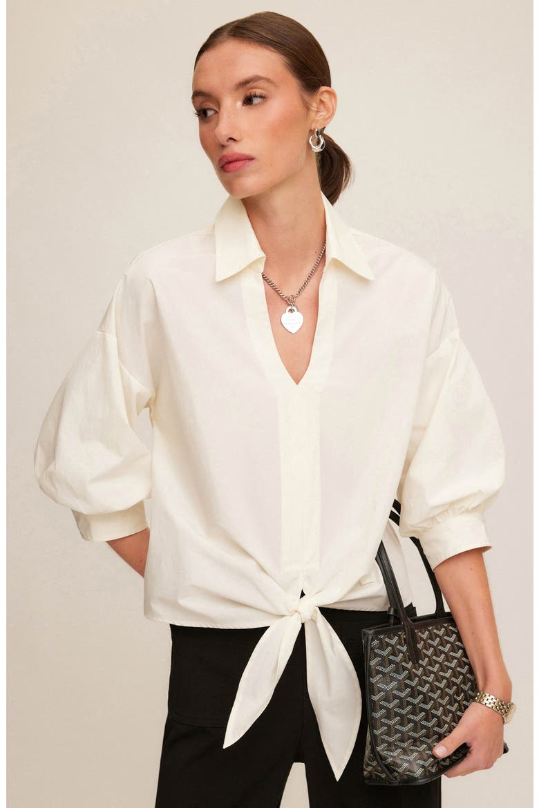 Jena Tie Front Cotton Top, Alternate, color, CREAM