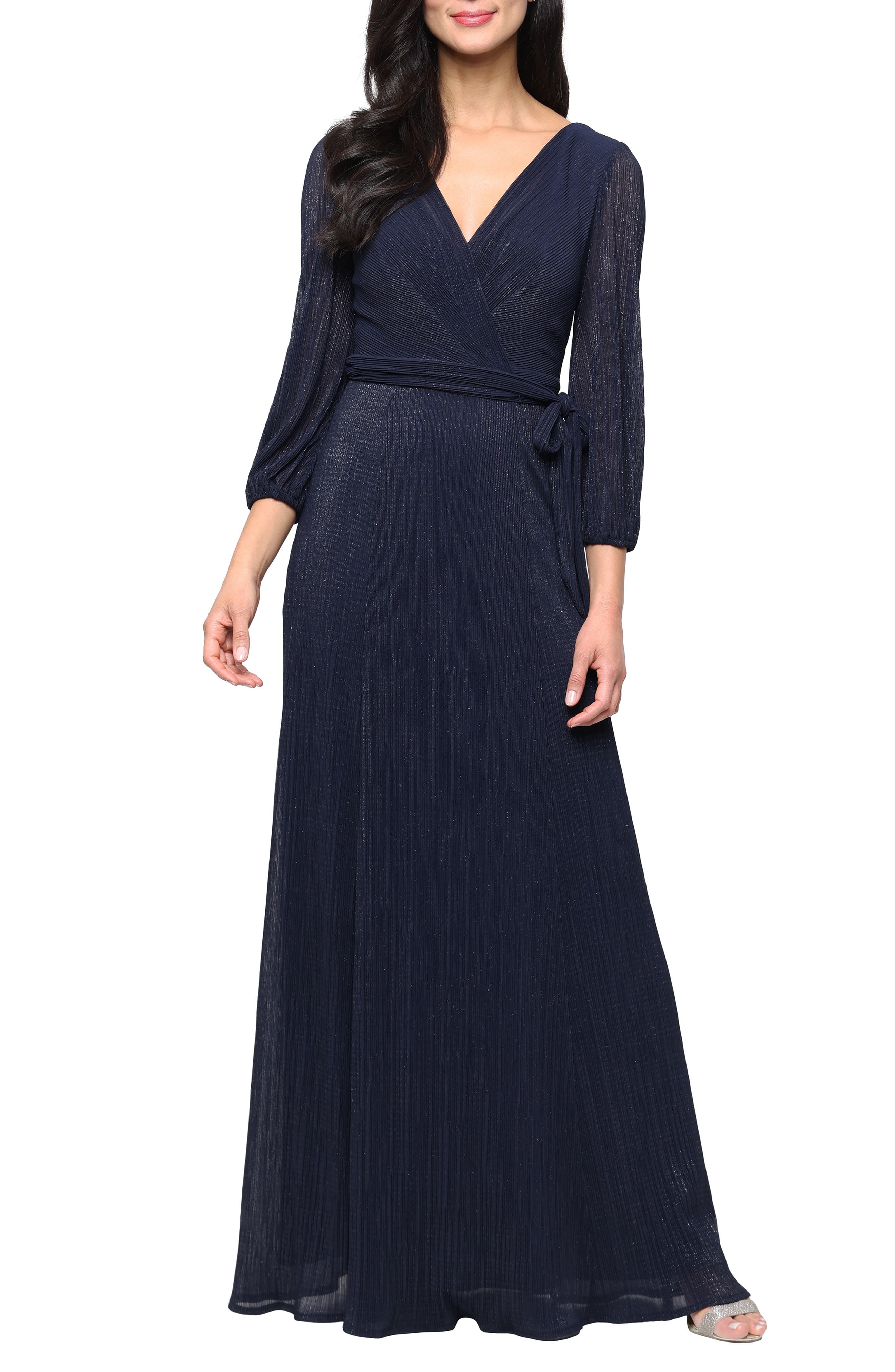 Metallic Micro Pleated Mesh Gown