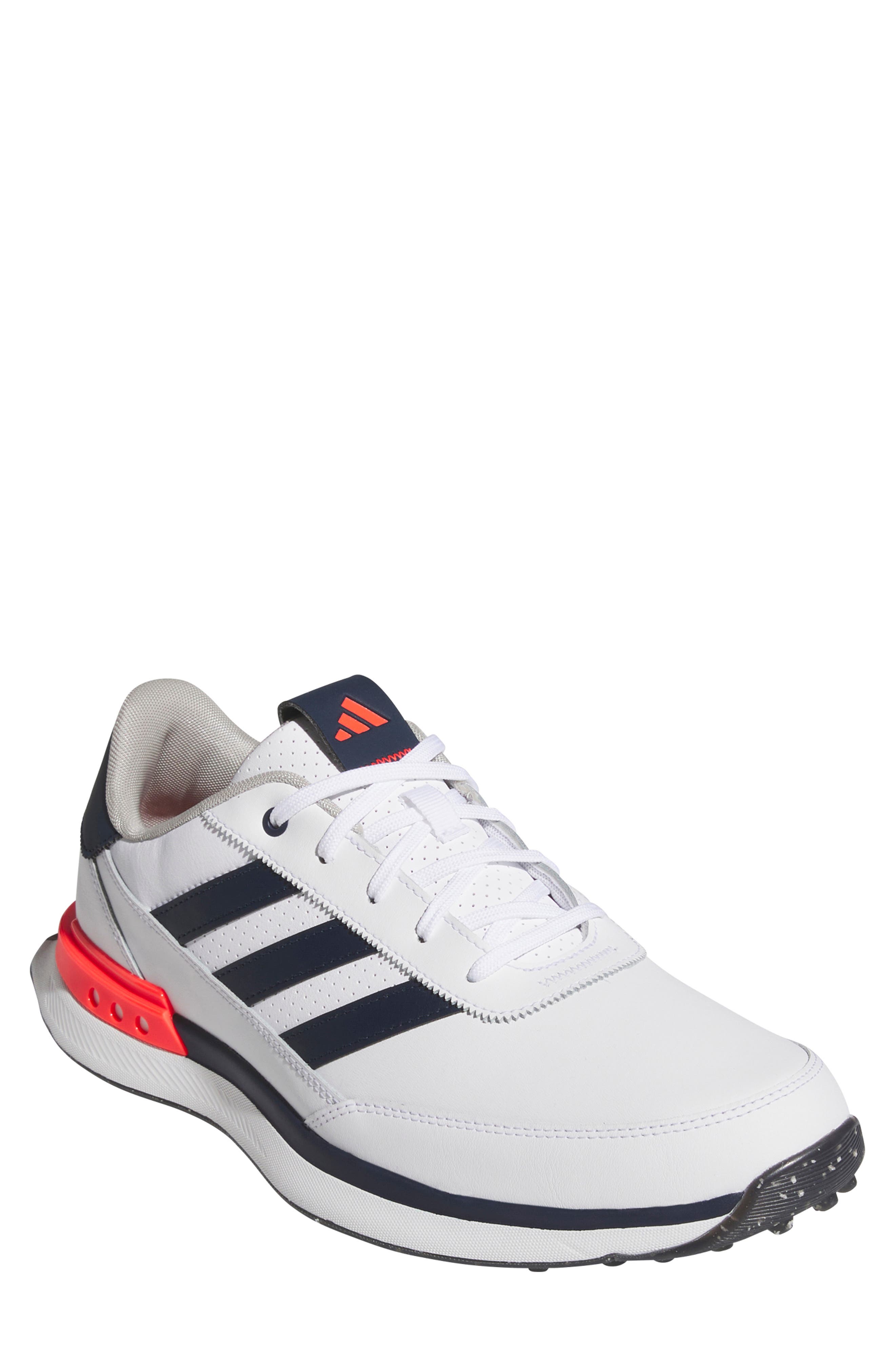 adidas S2G 24 Waterproof Leather Spikeless Golf Shoe, Main, color, White/ Navy/ Lucid Red