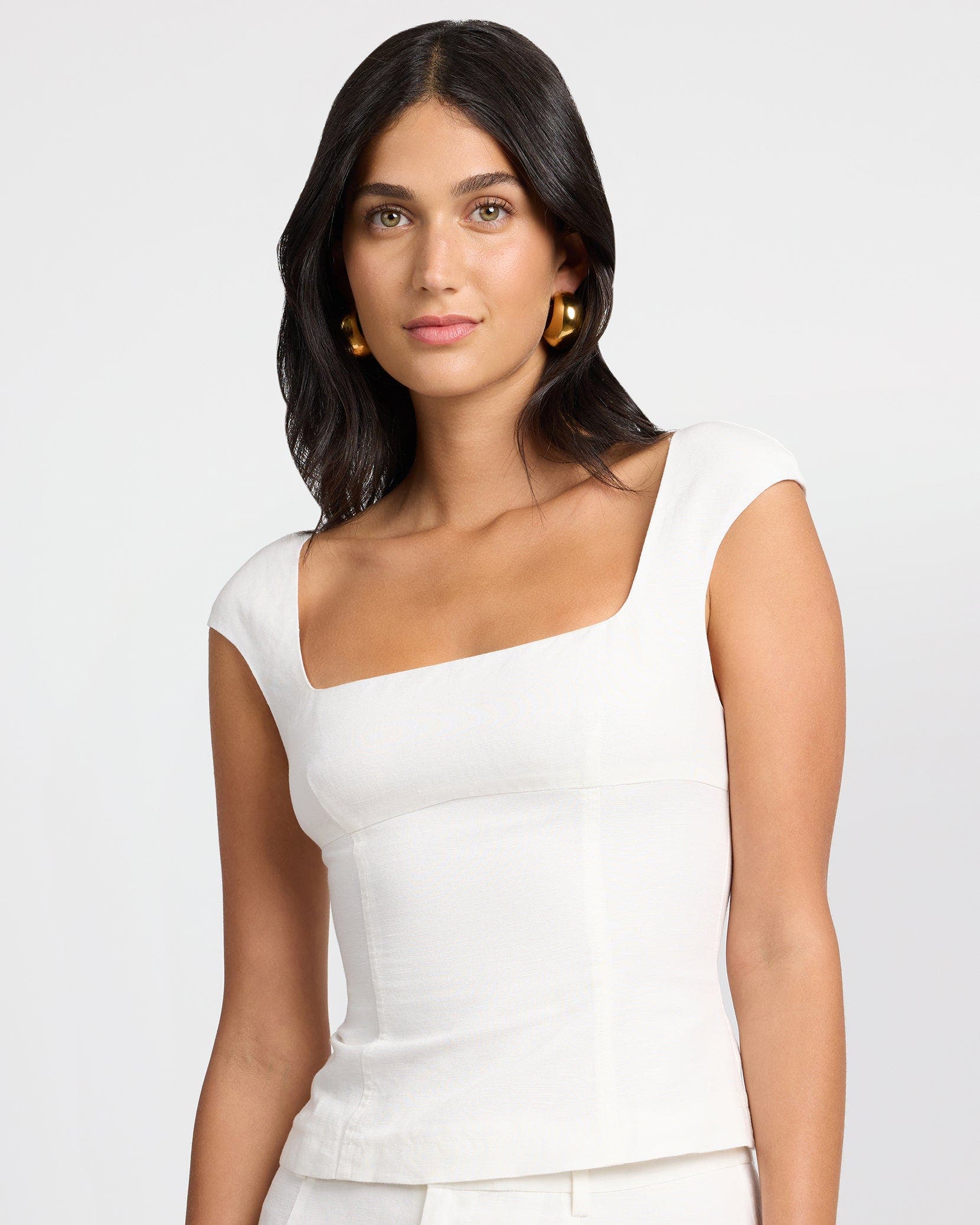 Onia Linen Peplum Top In White