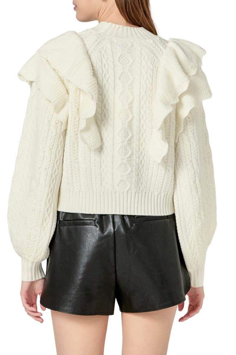 Ruffle Cable Stitch Sweater, Alternate, color, IVORY