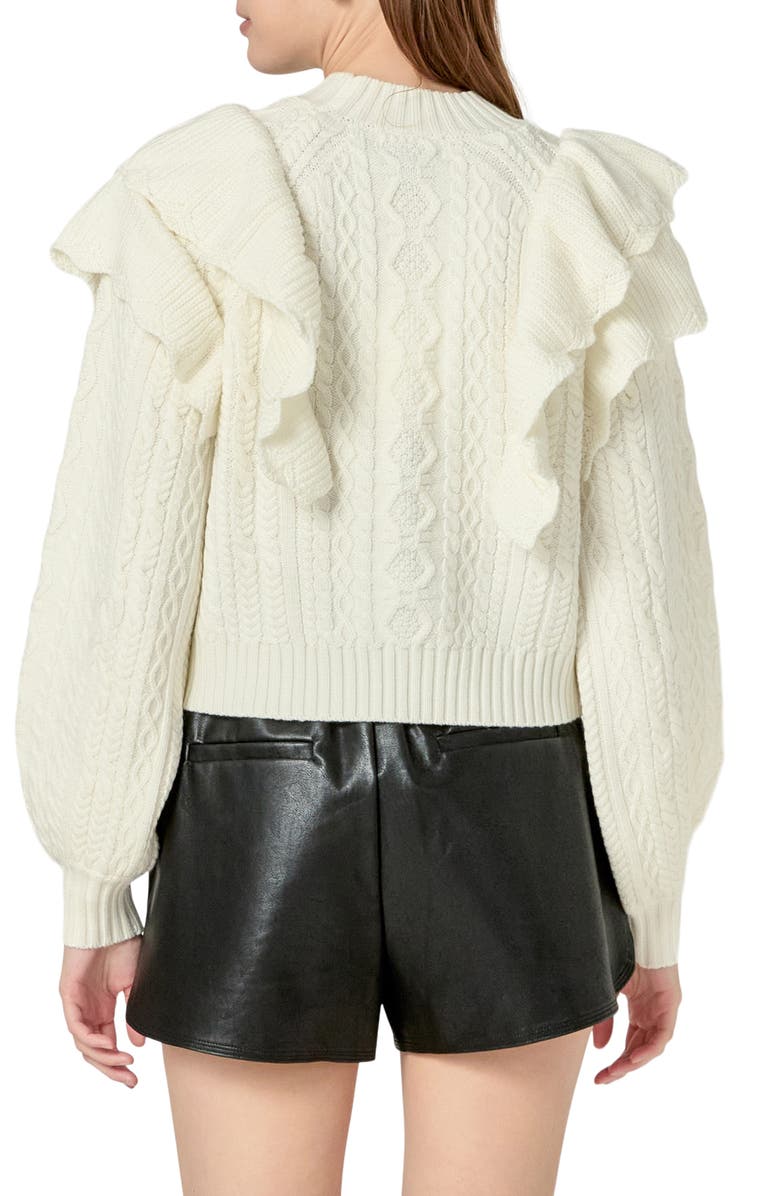 Endless Rose Ruffle Cable Stitch Sweater, Alternate, color, Ivory