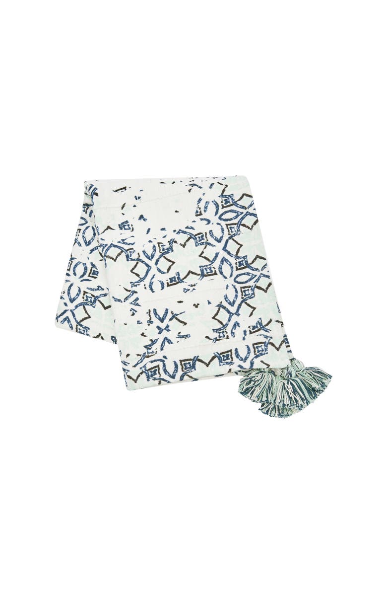 C&F Home Esha Blue & White Damask Pattern Super Soft Cozy Accent Accent Throw Blanket, Main, color, Off-White