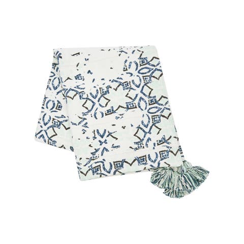 Esha Blue 
White Damask Pattern Super Soft Cozy Accent Accent Throw Blanket