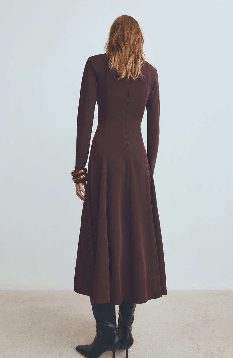 MANGO Godet Long Sleeve Maxi Dress, Alternate, color, Chocolate