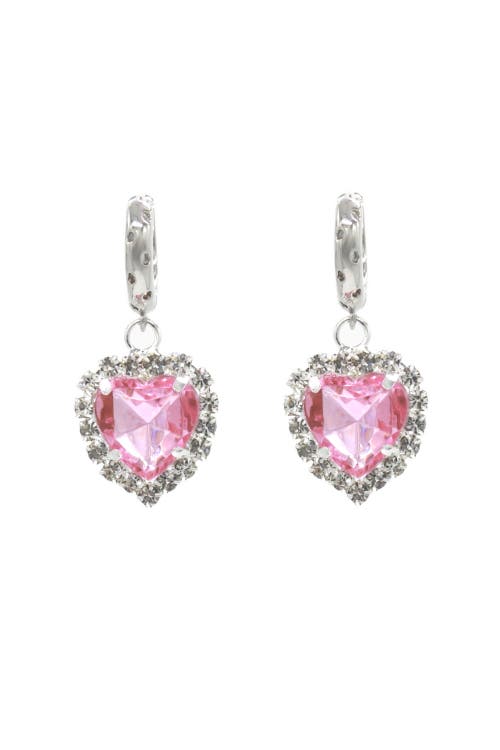 Velvet Luna Silver Earrings With Heart Pendant In Pink