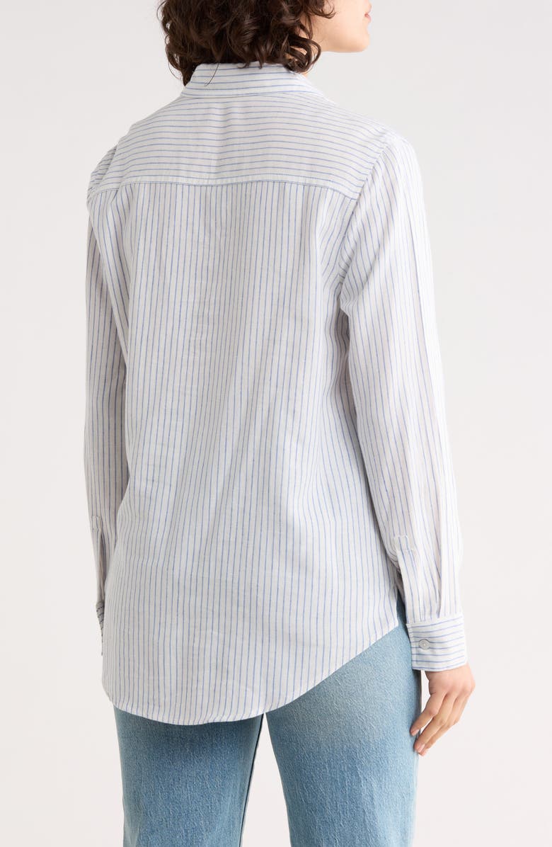 Three Dots Relaxed Fit Linen Blend Button-Up Shirt, Alternate, color, Dazzling Blue Brianna Stripe