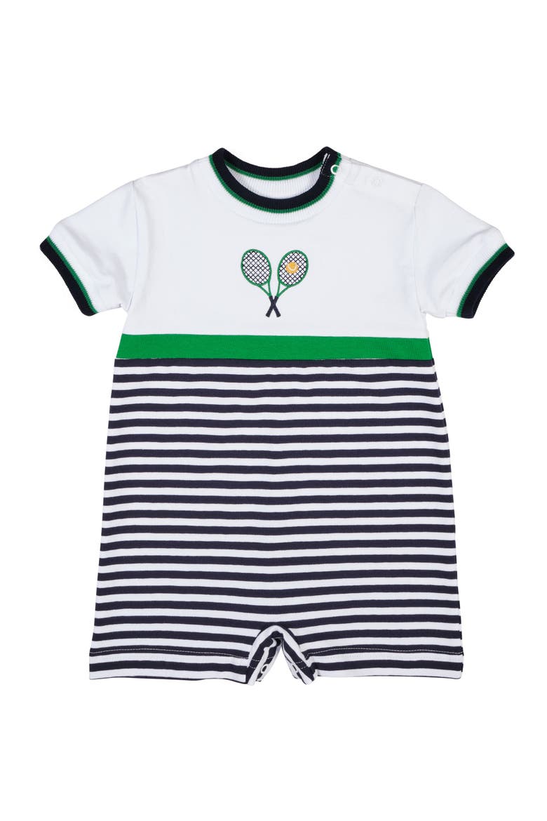 Stripe Knit Shortall with Tennis Rackets, Main, color, Navy/White