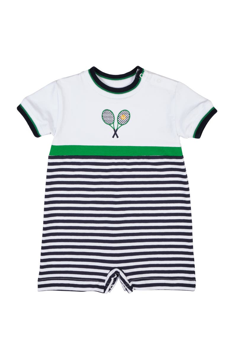 Florence Eiseman Stripe Knit Shortall with Tennis Rackets, Main, color, Navy/White