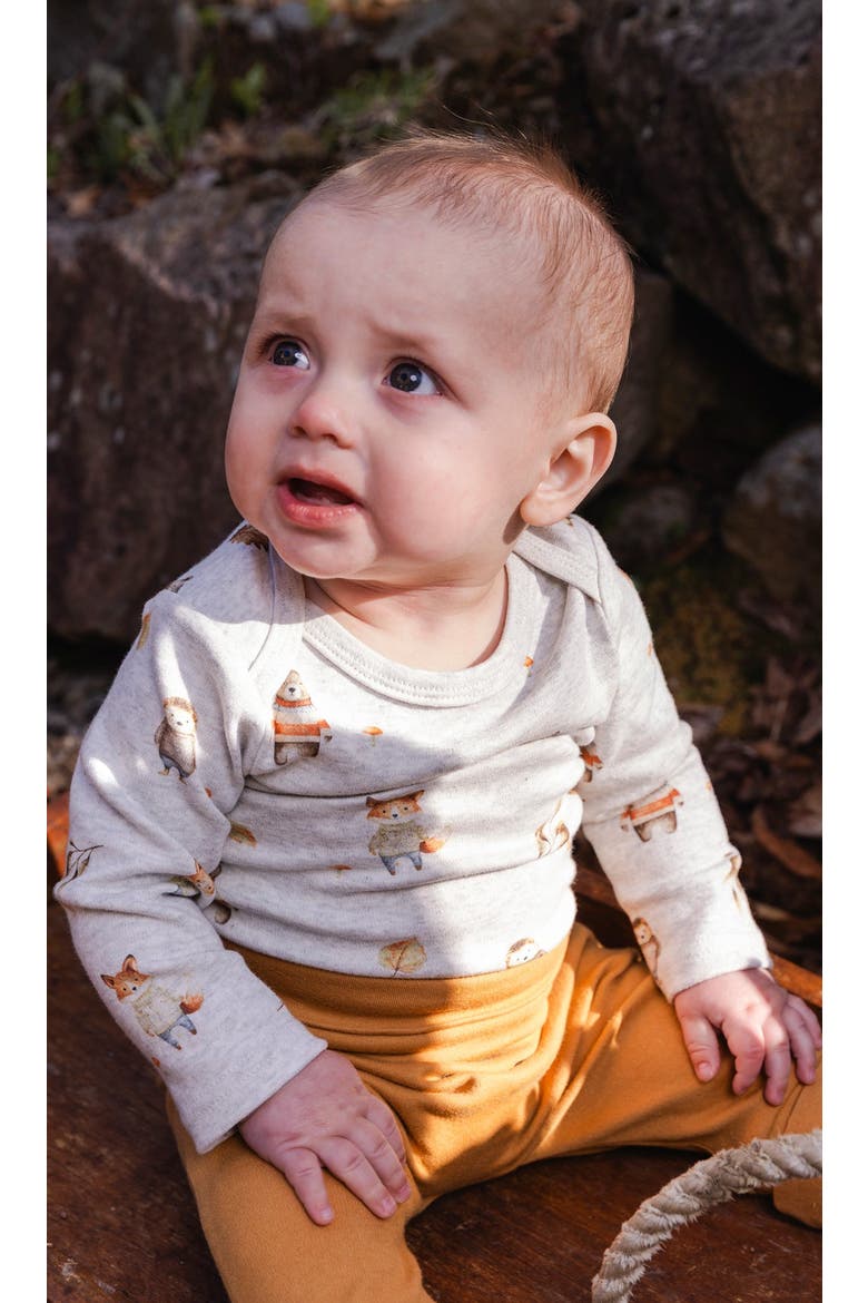 Organic Cotton Woodland Animal Snap Envelope Neck Romper, Alternate, color, Beige Animal Print