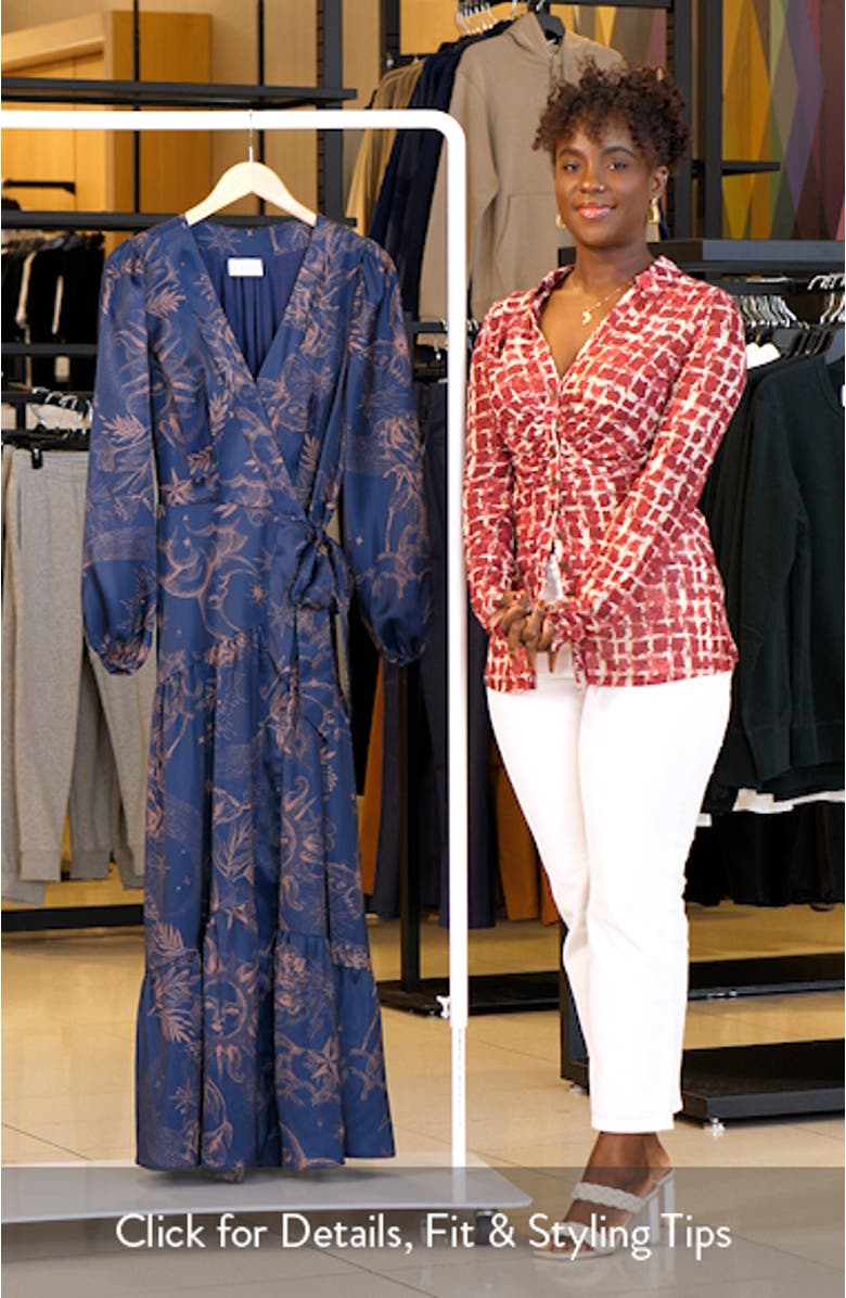 CIEBON Lilian Long Sleeve Satin Maxi Wrap Dress | Nordstrom