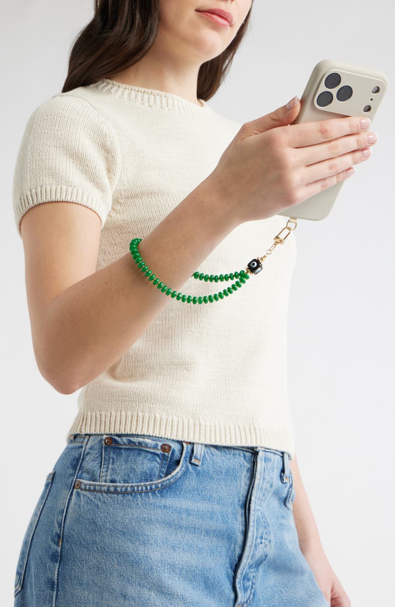 Chelsea28 Evil Eye Beaded Phone Wrist Strap, Alternate, color, Green- Gold