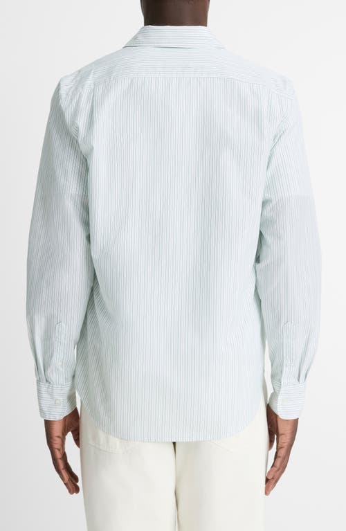Vince French Regular Fit Striped Shirt In Emerald Green/optic White