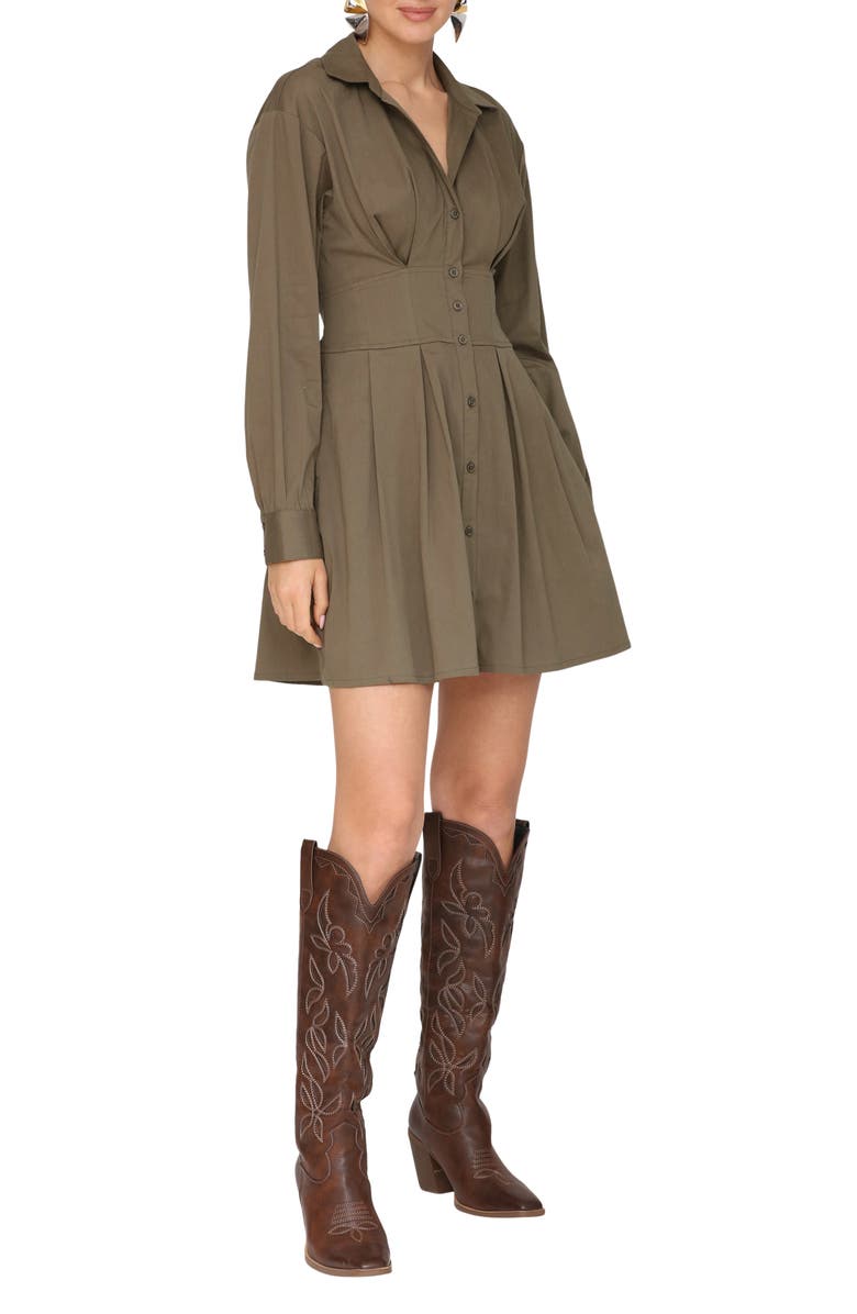 Avec Les Filles Corseted Long Sleeve Shirtdress, Alternate, color, Bayleaf