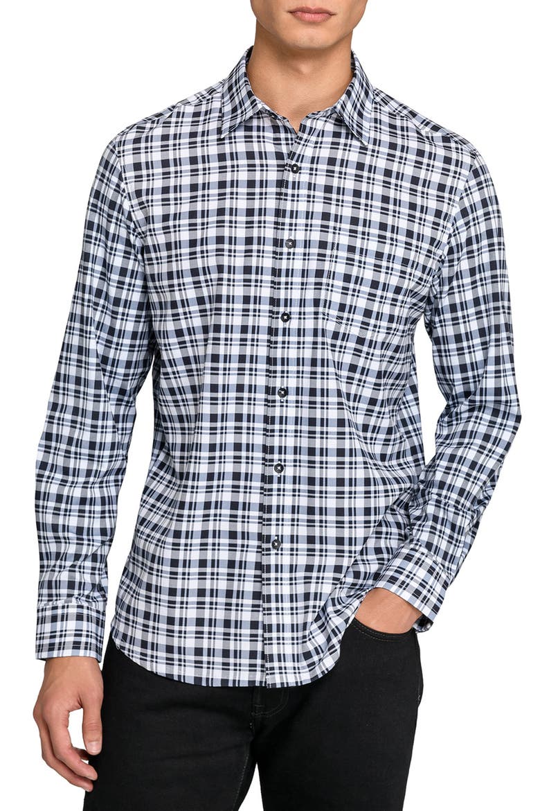 Slim Fit Plaid Reworked Cotton Button-Up Shirt, Main, color, WHITE/ BLACK