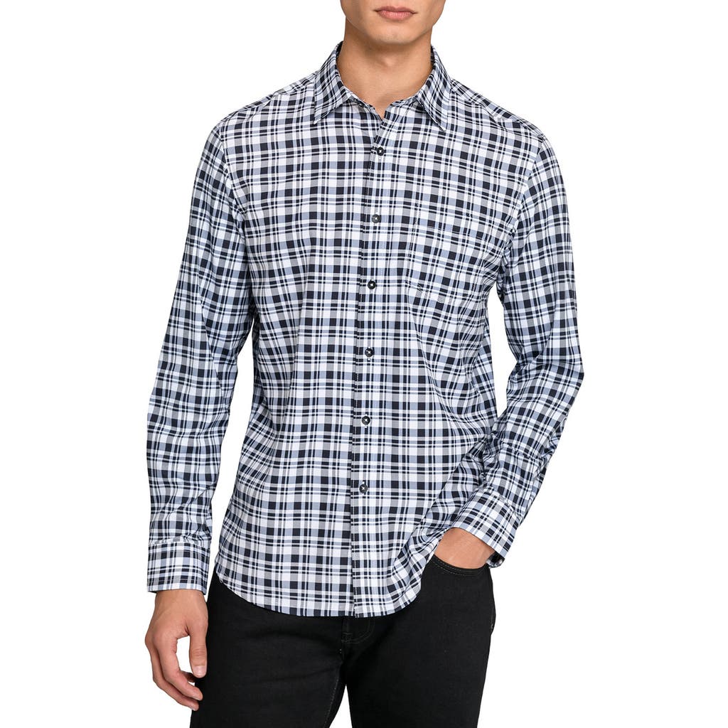 Wrk W.r.k Slim Fit Plaid Reworked Cotton Button-up Shirt In Blue
