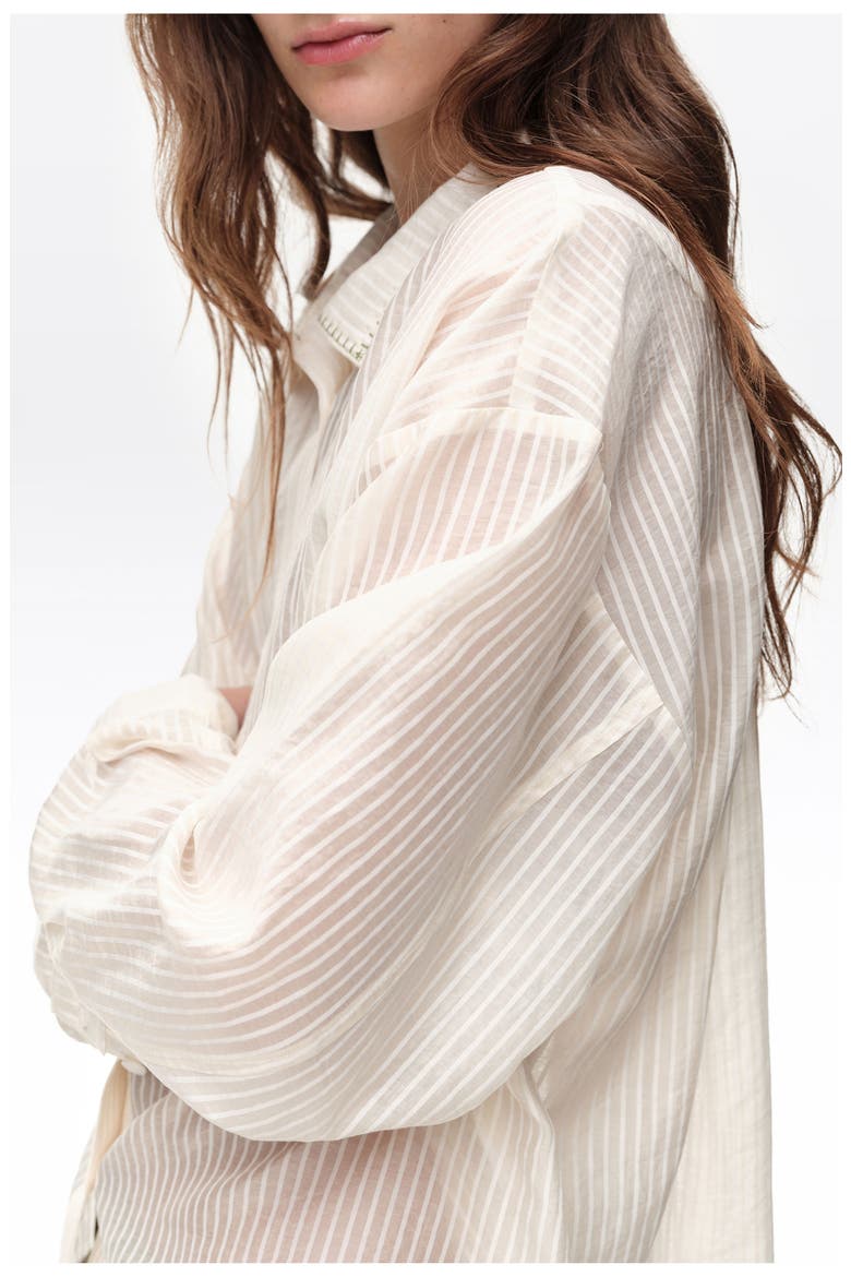 Striped Band Collar Shirt, Alternate, color, IVORY