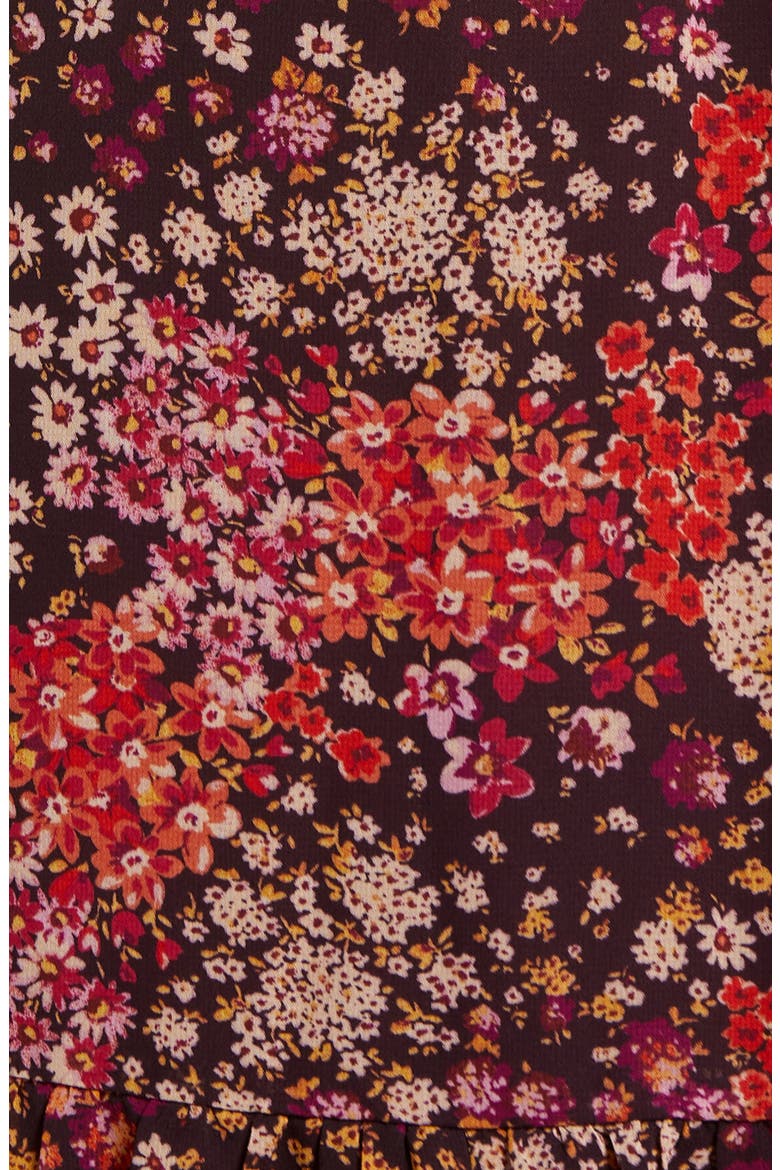 Floral Print Long Sleeve Tiered Midi Dress, Alternate, color, BROWN MULTI