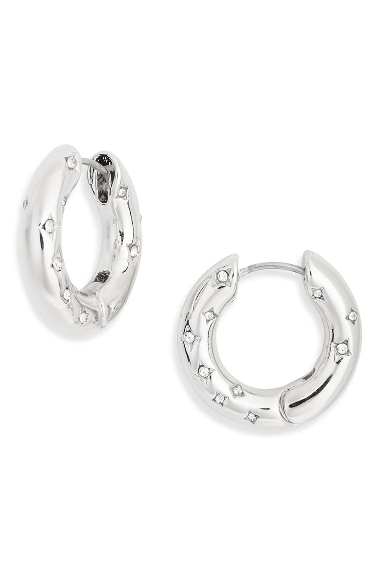 Scattered Crystal Hoop Earrings, Main, color, SILVER