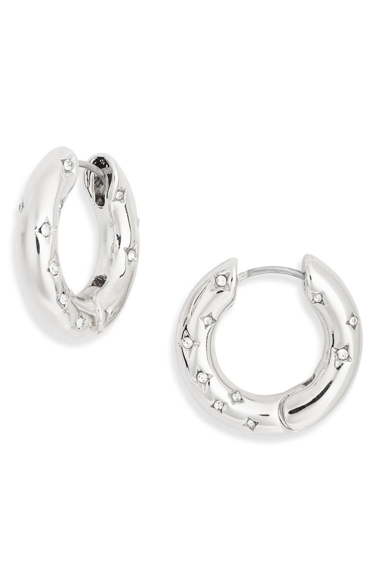 NORDSTROM RACK Scattered Crystal Hoop Earrings, Main, color, Silver