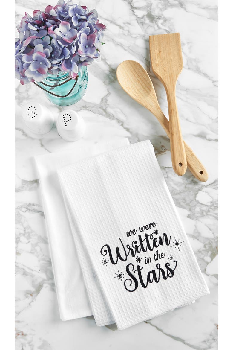 Written In The Star's Embroidered Waffle Weave Cotton Kitchen Towel, Alternate, color, White