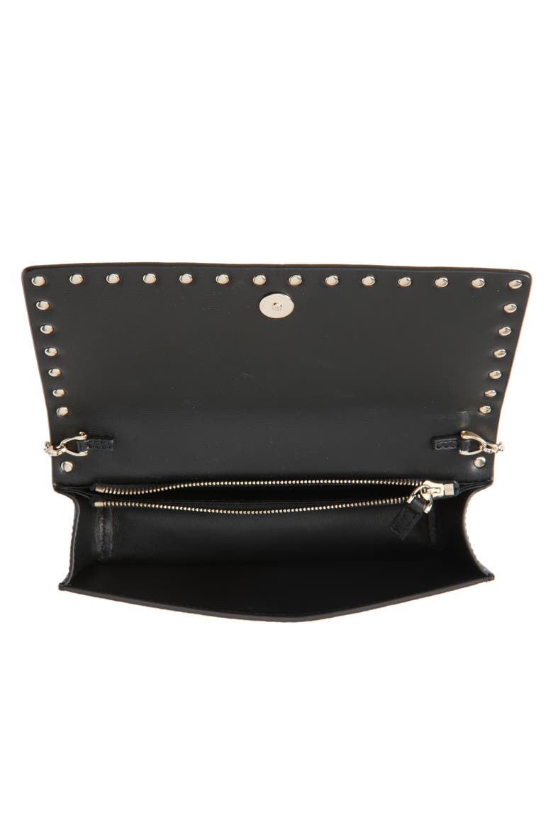 Rockstud Leather Wallet on a Chain, Alternate, color, BLACK