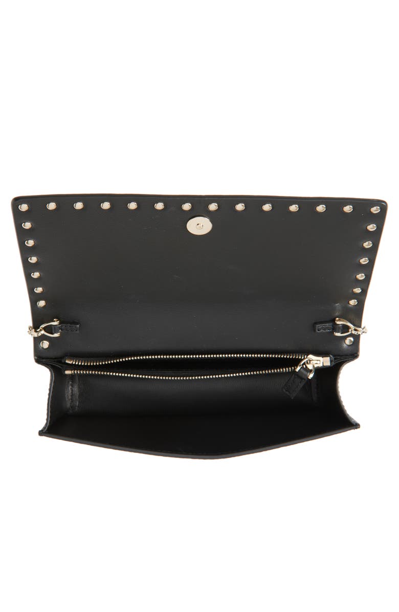 Valentino Garavani Rockstud Leather Wallet on a Chain, Alternate, color, Black