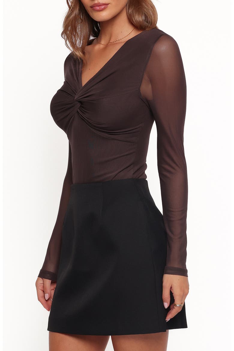 Ellera Twist V-Neck Mesh Top, Alternate, color, BROWN