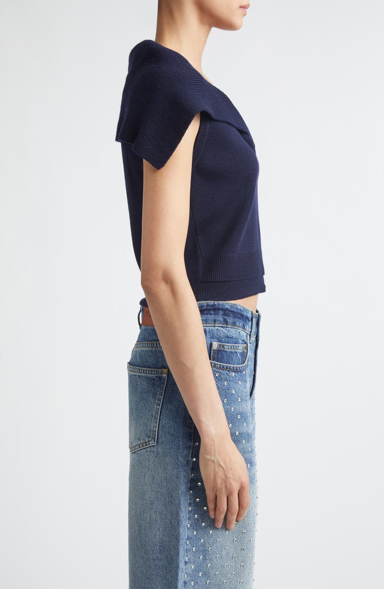 MONSE Crop Sailor Collar Merino Wool Sweater, Alternate, color, Midnight