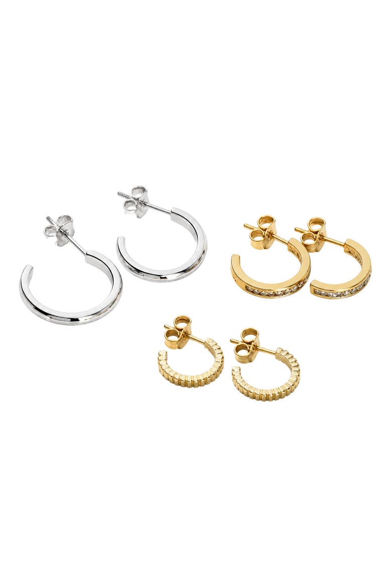 Set of 3 Huggie Hoop Earrings, Alternate, color, GOLD/SILVER