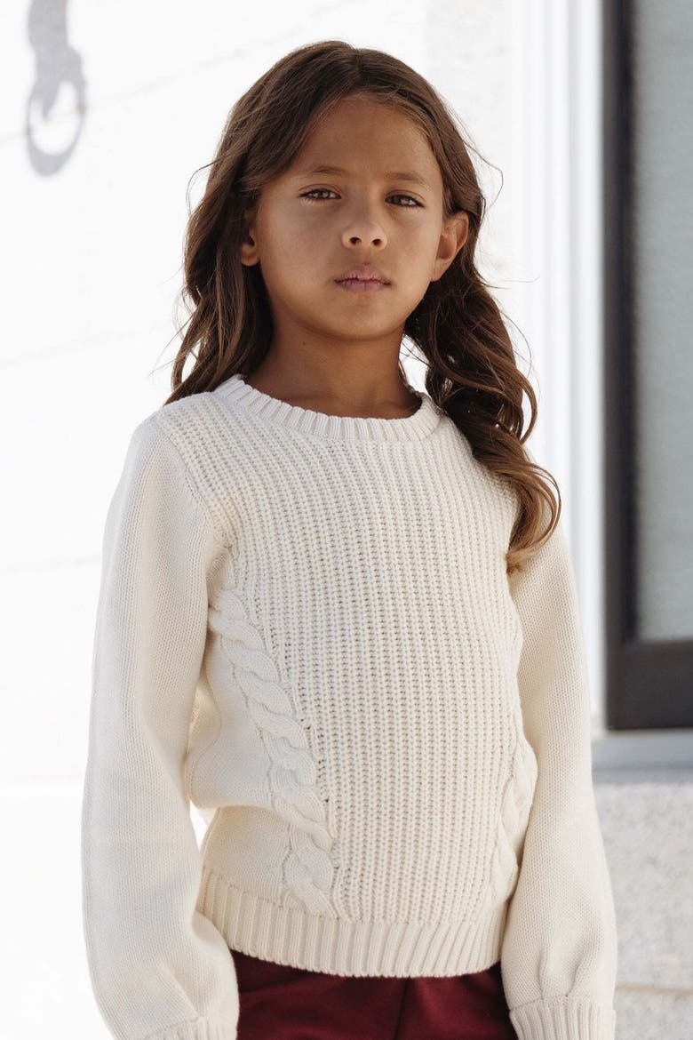 Kids' Organic Bow Detail Cable Sweater, Alternate, color, Ivory Cable