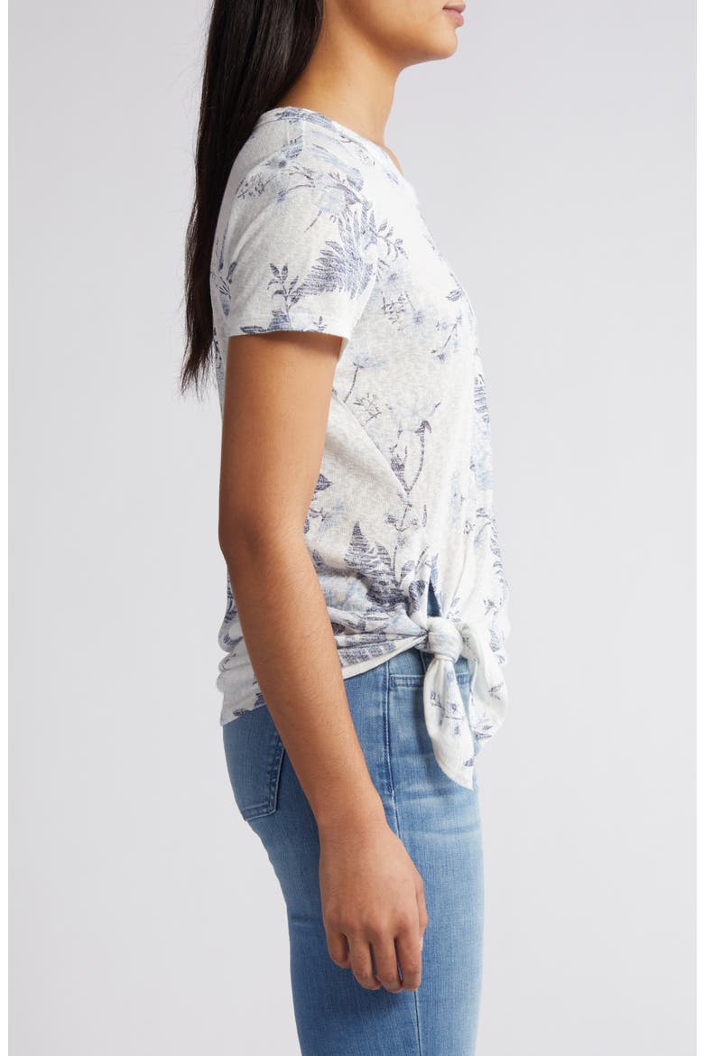 Side Tie T-Shirt, Alternate, color, IVORY/ DK DENIM FLORAL