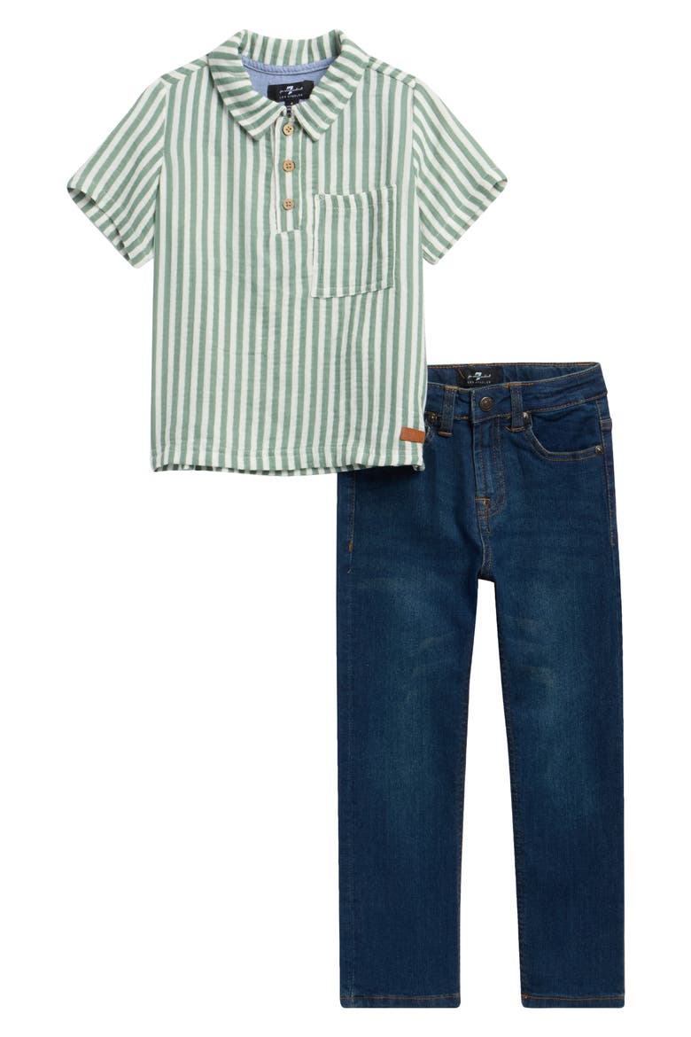Kids' Stripe Polo & Jeans Set, Main, color, OLIVINE