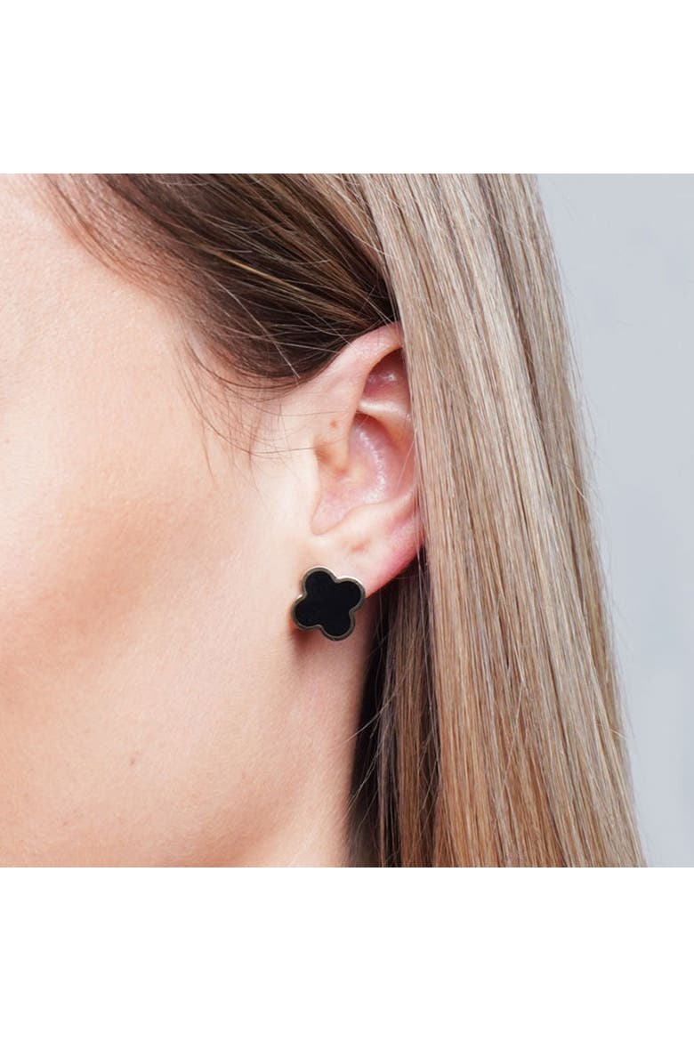 Large Onyx Clover Stud Earrings, Alternate, color, Yellow Gold