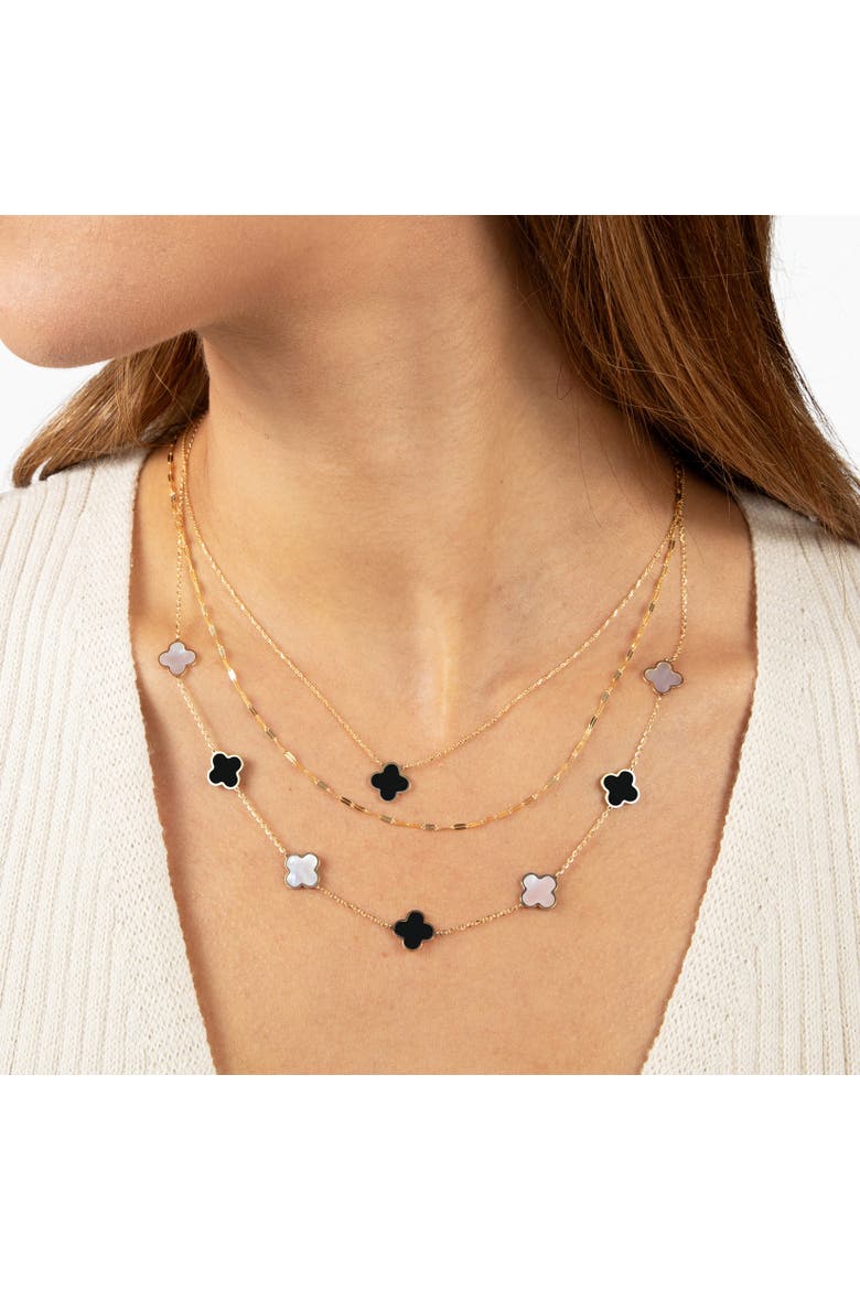 Small Onyx Single Clover Necklace, Alternate, color, Yellow Gold