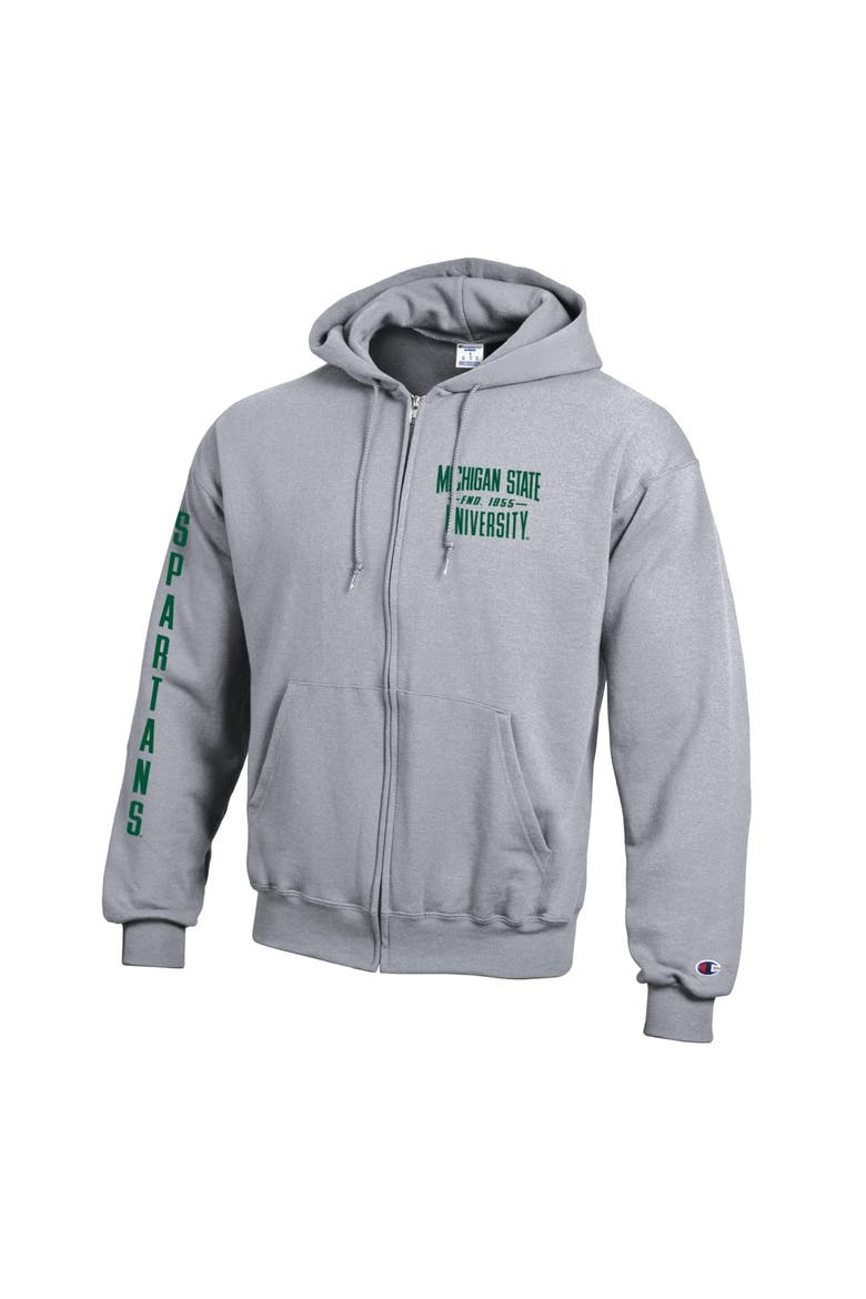 Men's Champion  Heather Gray Michigan State Spartans Varsity Powerblend Full-Zip Fleece Hoodie, Alternate, color, Heather Gray