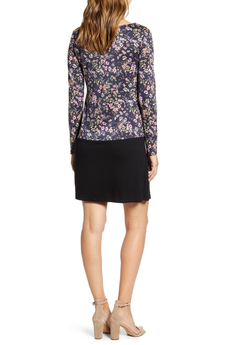 Maternal America Keyhole Maternity Dress, Alternate, color, Autumn Blossom/ Black