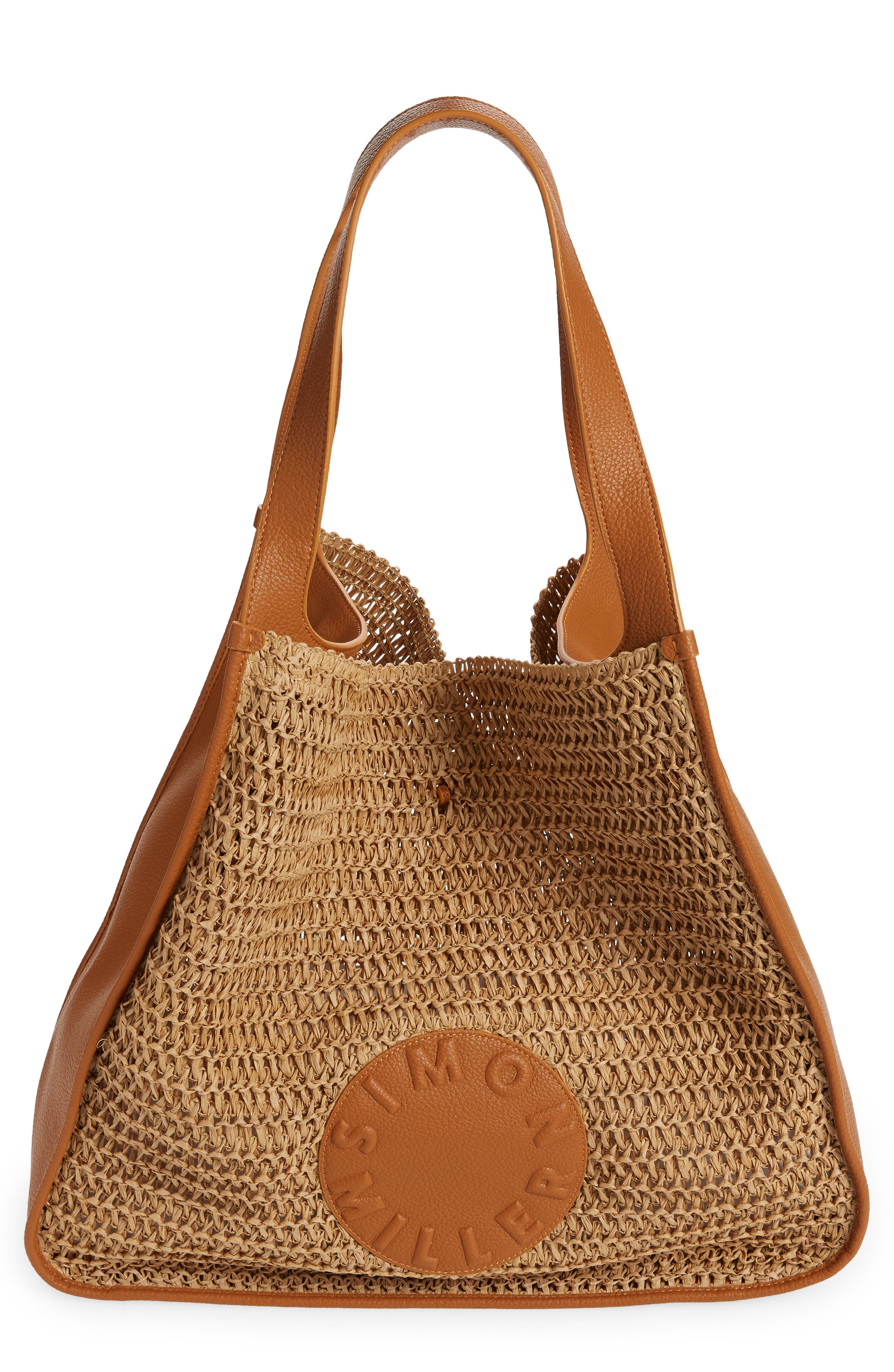Simon Miller Banyan Leather & Paper Straw Tote Bag, Main, color, 