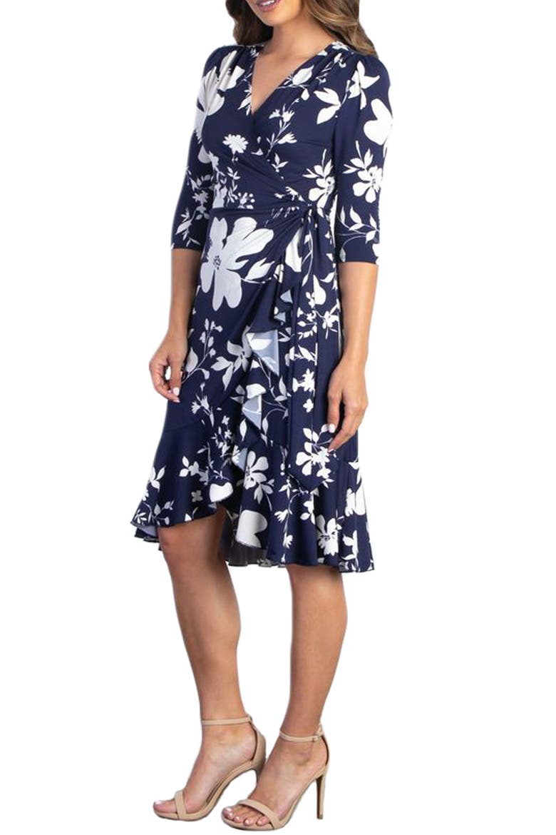 Flirty Flounce Midi Wrap Dress, Alternate, color, NAVY FLORAL PRINT